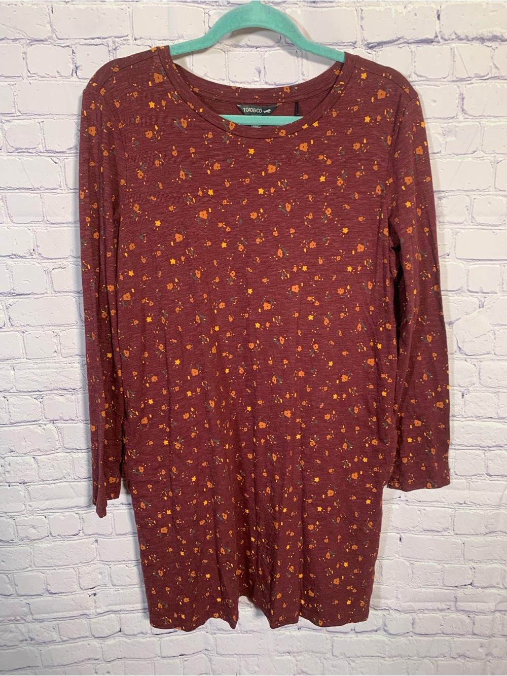 Toad&Co Womens Long Sleeve Floral Dress Burgundy Size M Casual